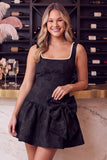 Vestido corto de bienvenida negro floral Jacquard Pearl con lazo