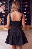Vestido corto de bienvenida negro floral Jacquard Pearl con lazo