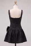Vestido corto de bienvenida negro floral Jacquard Pearl con lazo