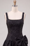 Vestido corto de bienvenida negro floral Jacquard Pearl con lazo