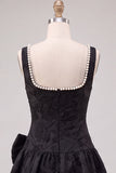 Vestido corto de bienvenida negro floral Jacquard Pearl con lazo