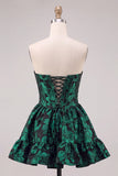 Corsé verde oscuro Bordado floral A-line sin tirantes Vestido corto de bienvenida
