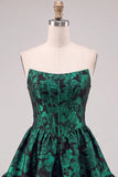 Corsé verde oscuro Bordado floral A-line sin tirantes Vestido corto de bienvenida