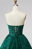 Corsé verde oscuro Bordado floral A-line sin tirantes Vestido corto de bienvenida