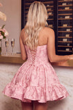 Corsé verde oscuro Bordado floral A-line sin tirantes Vestido corto de bienvenida