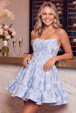 Corsé verde oscuro Bordado floral A-line sin tirantes Vestido corto de bienvenida