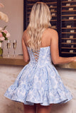 Corsé verde oscuro Bordado floral A-line sin tirantes Vestido corto de bienvenida