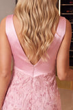Vestido corto corto de bienvenida a casa con lentejuelas florales rosas, bodycon escote en V y fruncido