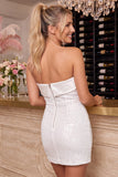 Vestido de Mini Homecoming de lentejuelas bodycon sin tirantes rosa