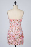 Vestido Mini de Bienvenida a Casa Bodycon Rosa Floral Aplicada
