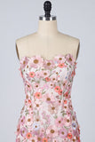 Vestido Mini de Bienvenida a Casa Bodycon Rosa Floral Aplicada