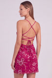 Vestido corto de bienvenida corto con lentejuelas con cuentas florales rosas y encaje en la espalda