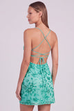 Vestido corto de bienvenida corto con lentejuelas con cuentas florales rosas y encaje en la espalda