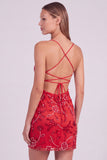 Vestido corto de bienvenida corto con lentejuelas con cuentas florales rosas y encaje en la espalda