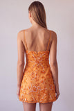 Vestido corto de bienvenida con tirantes finos florales con cuentas