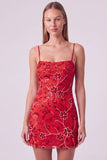 Vestido corto de bienvenida con tirantes finos florales con cuentas