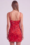 Vestido corto de bienvenida con tirantes finos florales con cuentas