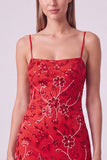 Vestido corto de bienvenida con tirantes finos florales con cuentas