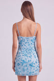 Vestido corto de bienvenida con tirantes finos florales con cuentas