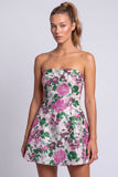 Vestido corto floral azul claro estampado en línea en A sin tirantes para el homecoming