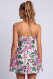 Vestido corto floral azul claro estampado en línea en A sin tirantes para el homecoming