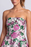 Vestido corto floral azul claro estampado en línea en A sin tirantes para el homecoming