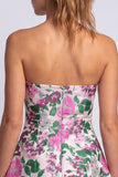 Vestido corto floral azul claro estampado en línea en A sin tirantes para el homecoming