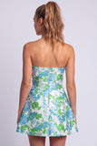 Vestido corto floral azul claro estampado en línea en A sin tirantes para el homecoming