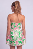 Vestido corto floral azul claro estampado en línea en A sin tirantes para el homecoming
