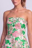 Vestido corto floral azul claro estampado en línea en A sin tirantes para el homecoming