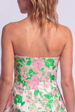 Vestido corto floral azul claro estampado en línea en A sin tirantes para el homecoming