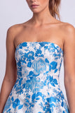 Vestido corto floral azul claro estampado en línea en A sin tirantes para el homecoming