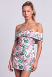 Vestido corto verde corto de bienvenida con estampado floral sin tirantes