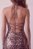 Vestido mini de bienvenida a casa con estampado de leopardo con cordones