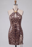 Vestido mini de bienvenida a casa con estampado de leopardo con cordones