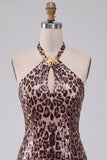Vestido mini de bienvenida a casa con estampado de leopardo con cordones