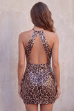 Vestido corto de bienvenida a casa con estampado de leopardo con lentejuelas con estampado de leopardo con estilo de corte