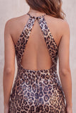 Vestido corto de bienvenida a casa con estampado de leopardo con lentejuelas con estampado de leopardo con estilo de corte