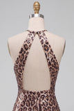 Vestido corto de bienvenida a casa con estampado de leopardo con lentejuelas con estampado de leopardo con estilo de corte