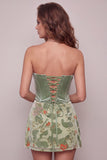 Corsé de Salvia Polvoriento Corsé Terciopelo Tirantes Vestido Corto Corto de Bienvenida a Casa