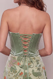 Corsé de Salvia Polvoriento Corsé Terciopelo Tirantes Vestido Corto Corto de Bienvenida a Casa