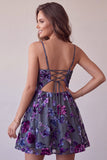Vestido corto corto floral de bienvenida Plum A-Line Sweetheart