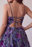 Vestido corto corto floral de bienvenida Plum A-Line Sweetheart
