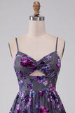 Vestido corto corto floral de bienvenida Plum A-Line Sweetheart