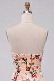 Vestido de bienvenida a casa con estampado de terciopelo floral y cortesía con tirantes y ojal de cerradura