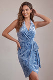 Vestido de bienvenida Midi Midi de Bienvenida a casa con banda azul pizarra bodycon cabestro