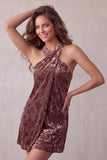 Vestido de cóctel corto de terciopelo Burnout Bodycon Bodycon Halter