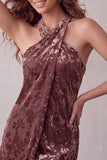 Vestido de cóctel corto de terciopelo Burnout Bodycon Bodycon Halter