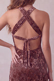 Vestido de cóctel corto de terciopelo Burnout Bodycon Bodycon Halter