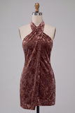 Vestido de cóctel corto de terciopelo Burnout Bodycon Bodycon Halter